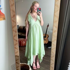Free People Gingham Green Midi Dress w/ Bows